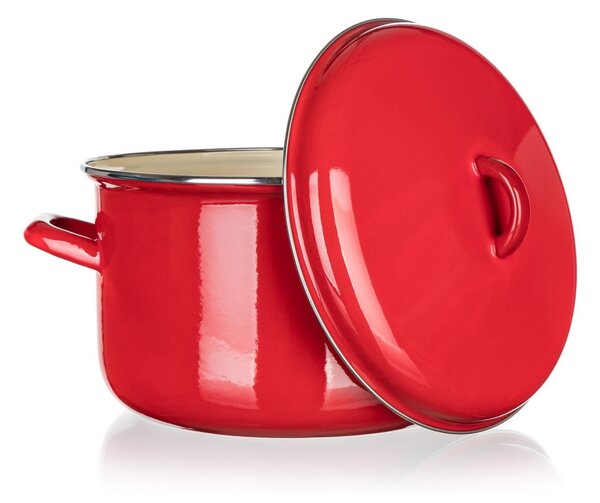Oală emailată cu capac Banquet Milton roșu, 24 cm, 5,9 l, 24 cm