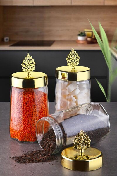Set 3 recipiente condimente, UnicUtil, Sturdy Modern, Transparent, Auriu