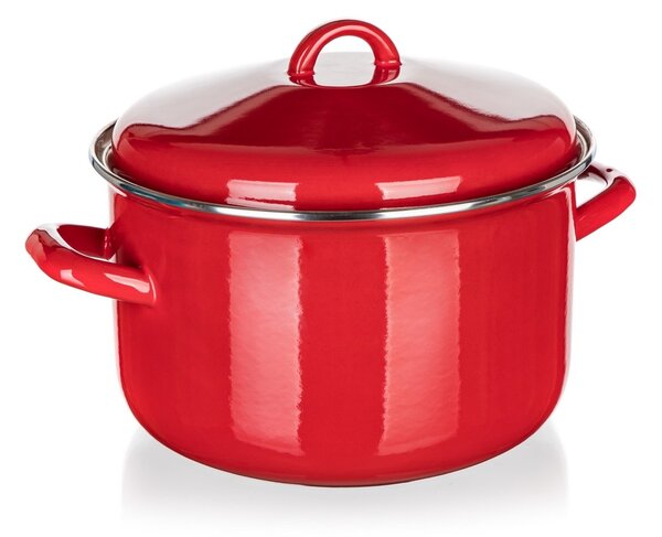 Oală emailată cu capac Banquet Milton roșu, 24 cm, 5,9 l, 24 cm