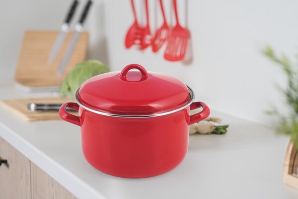 Oală emailată cu capac Banquet Milton roșu, 24 cm, 5,9 l, 24 cm