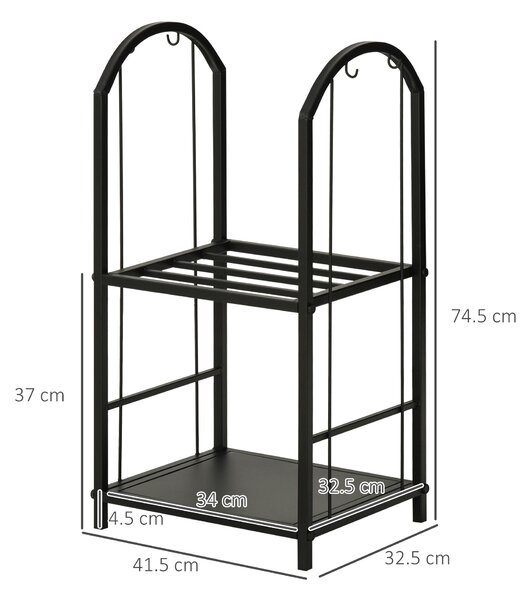 Outsunny Suport pentru Lemne cu 2 Rafturi, Lopată, Mătură și Clește, 41,5x32,5x74,5 cm, Negru | Aosom Romania