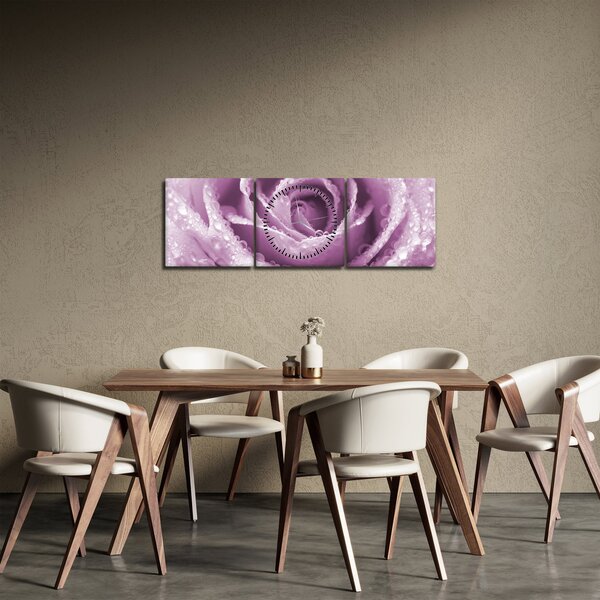 Tablou detaliu de floare de trandafir (cu ceas) (90x30 cm)