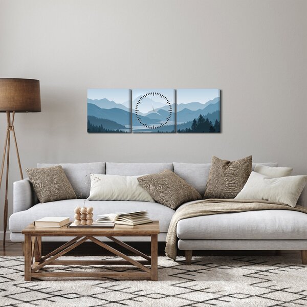 Tablou - Munții cu privirea graficeanului (cu ceas) (90x30 cm)