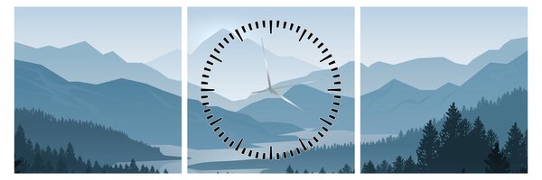 Tablou - Munții cu privirea graficeanului (cu ceas) (90x30 cm)