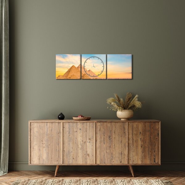 Tablou cu piramidele din Egipt (cu ceas) (90x30 cm)