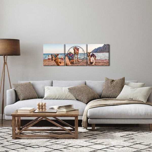 Tablou cu cămile (cu ceas) (90x30 cm)