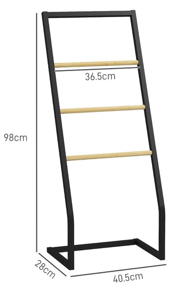 HOMCOM Raft Baie cu 4 Niveluri din Bambus, Suport Prosoape de Dodea Autoportant, 40,5x28x98 cm, Negru | Aosom Romania