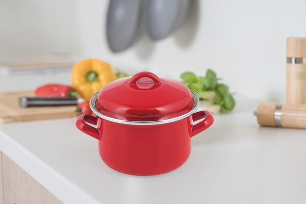 Oală emailată cu capac Banquet Milton roșu , 16cm, 2 l, 16 cm