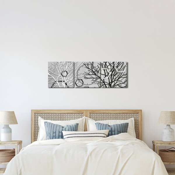 Tablou abstract cu pomi (cu ceas) (90x30 cm)