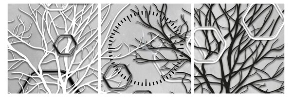Tablou abstract cu pomi (cu ceas) (90x30 cm)