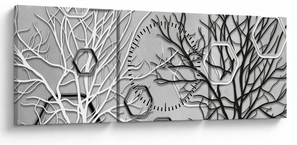 Tablou abstract cu pomi (cu ceas) (90x30 cm)
