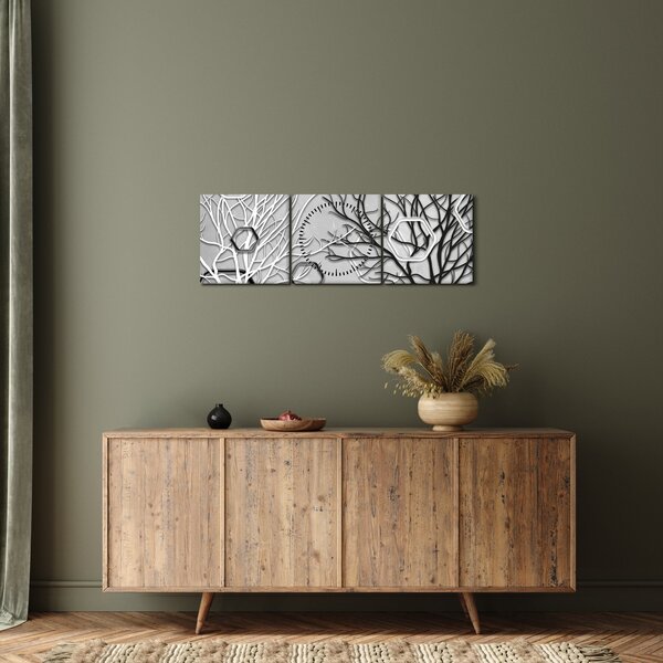 Tablou abstract cu pomi (cu ceas) (90x30 cm)