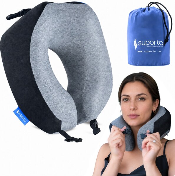 Perna de calatorie Suporto Travel Companion. Perna voiaj din spuma cu memorie, Neagra