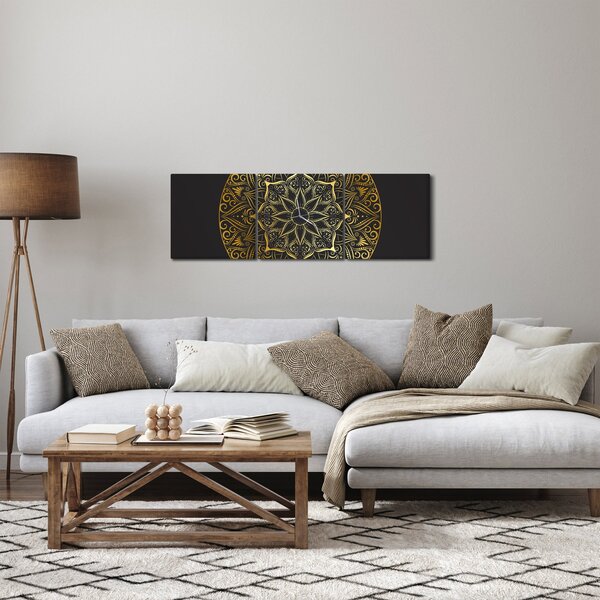 Tablou abstracției aurii (cu ceas) (90x30 cm)
