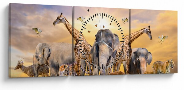 Tablou - Animae din Africa (cu ceas) (90x30 cm)