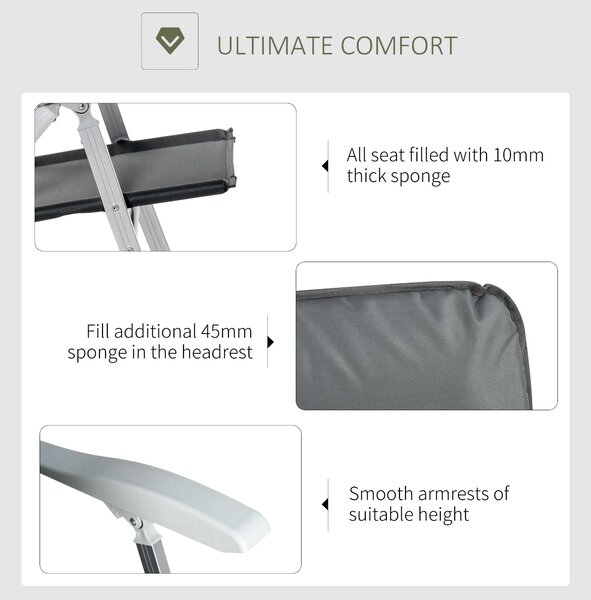 Outsunny Scaun de Pescuit Pliabil cu Cotiere și Spătar Înălțat Reglabil, 75x61.5x76-115 cm, Gri | Aosom Romania