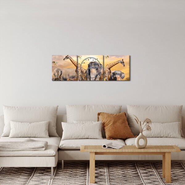 Tablou - Animae din Africa (cu ceas) (90x30 cm)