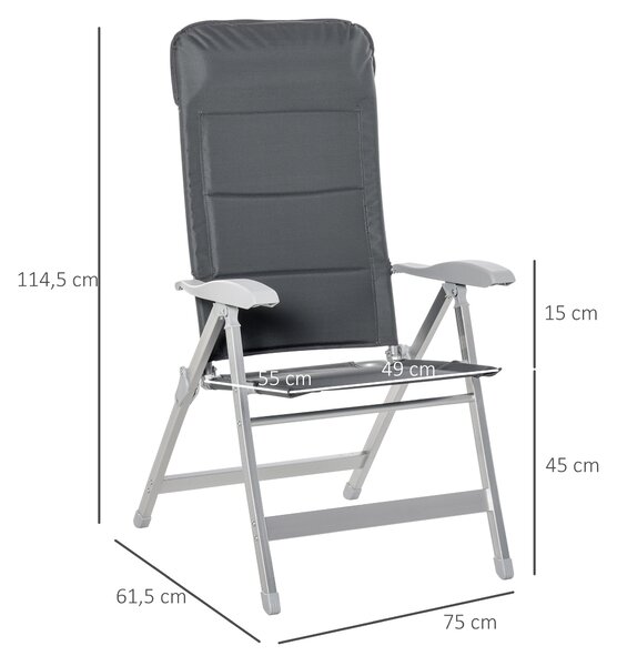 Outsunny Scaun de Pescuit Pliabil cu Cotiere și Spătar Înălțat Reglabil, 75x61.5x76-115 cm, Gri | Aosom Romania