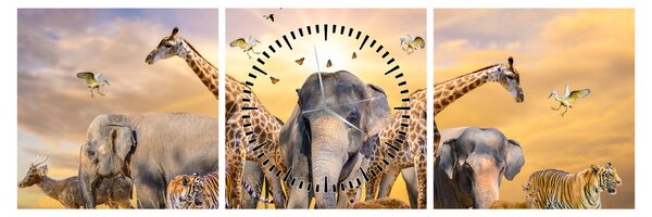 Tablou - Animae din Africa (cu ceas) (90x30 cm)