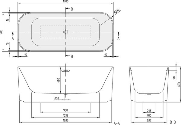 Villeroy & Boch Finion cadă freestanding 170x70 cm dreptunghiulară alb UBQ177FIN7A100V1-01