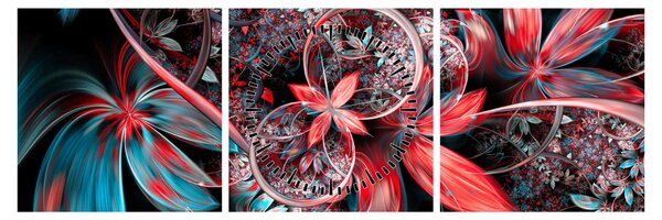 Tablou abstract cu flori exotice (cu ceas) (90x30 cm)