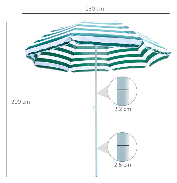 Outsunny Umbrelă de Plajă cu Acoperiș Înclinabil la 45°, Ø1.8x2 m, Verde și Alb | Aosom Romania