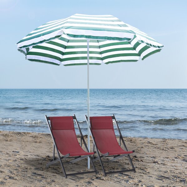 Outsunny Umbrelă de Plajă cu Acoperiș Înclinabil la 45°, Ø1.8x2 m, Verde și Alb | Aosom Romania