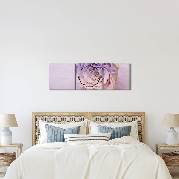 Tablou detaliu florii de trandafir (cu ceas) (90x30 cm)