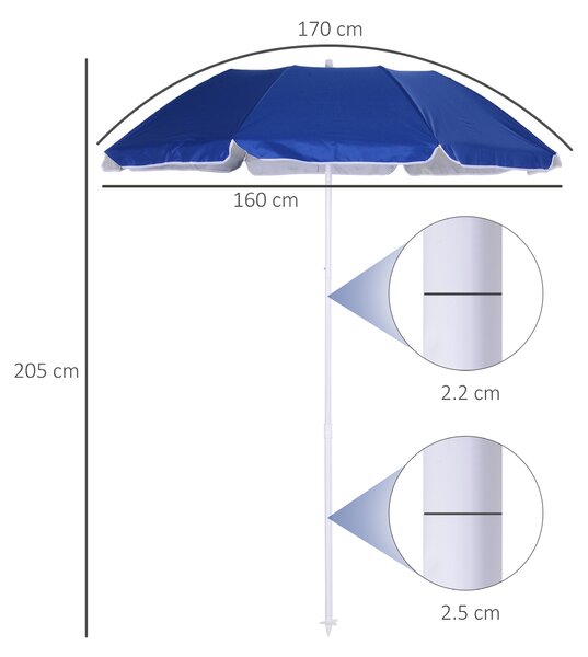 Outsunny Umbrelă de Plajă cu Acoperiș Înclinabil, Geantă de Transport și Design în 3 Secțiuni, Ø1.6x2.05 m, Albastru | Aosom Romania