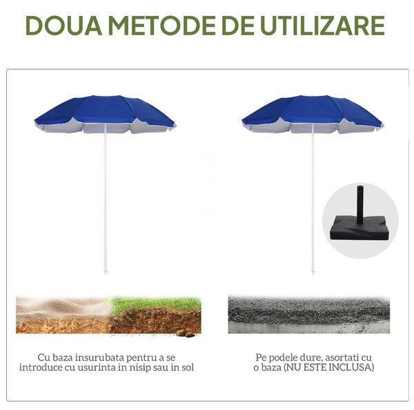Outsunny Umbrelă de Plajă cu Acoperiș Înclinabil, Geantă de Transport și Design în 3 Secțiuni, Ø1.6x2.05 m, Albastru | Aosom Romania