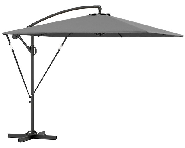 Outsunny Umbrelă Excentrică cu Husă, Corzi Antivânt, Bază în Cruce și Manivelă, 295x250x235 cm, Gri | Aosom Romania