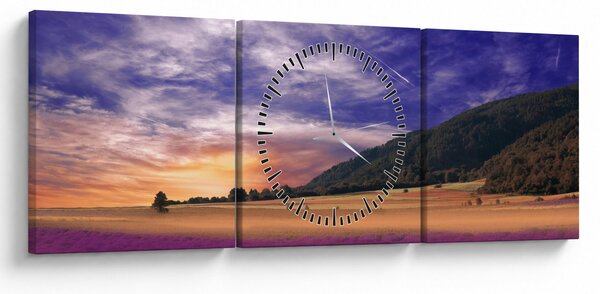 Tablou cu lunca cu lavandă (cu ceas) (90x30 cm)