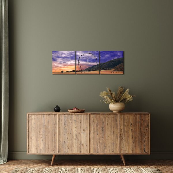 Tablou cu lunca cu lavandă (cu ceas) (90x30 cm)
