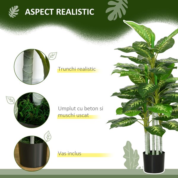HOMCOM Plantă Artificială Decorativă cu Ghiveci, Φ17x95 cm, Verde | Aosom Romania
