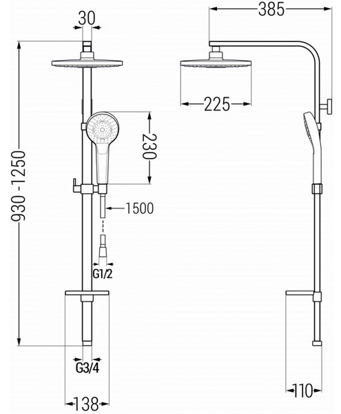Mexen - Set de duș Q05 cu cap circular superior, alb-crom, 798050595-00