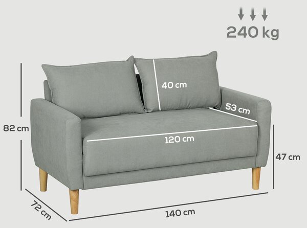 HOMCOM Canapea cu 2 Locuri, Brațe, Compartiment de Depozitare și 2 Perne, 140x72x82 cm, Gri | Aosom Romania
