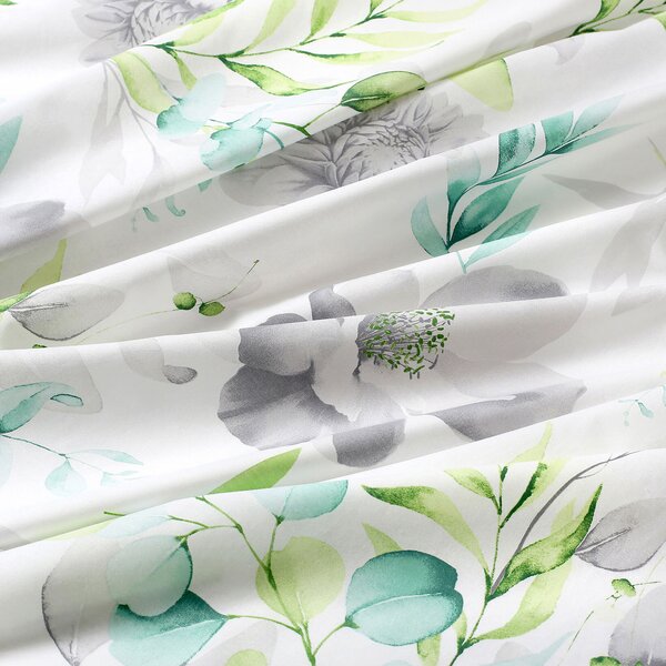 Goldea față de masă 100% bumbac deluxe - eucalipt cu flori - ovală 140 x 220 cm