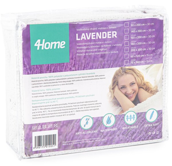 4Home Lavender Protector impermeabil pentru salteacu tiv, 160 x 200 cm + 30 cm, 160 x 200 cm