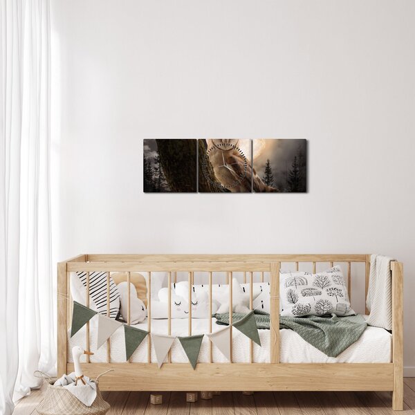 Tablou cu bufnița (cu ceas) (90x30 cm)