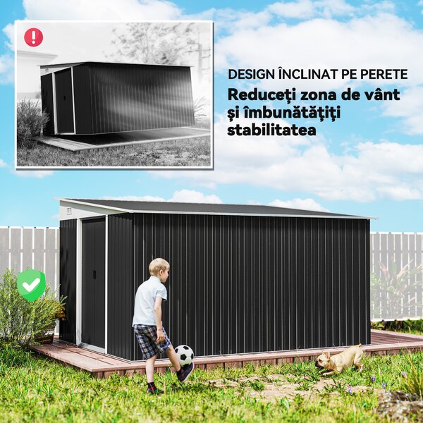 Outsunny Magazie de Gradina, sopron cu Usa Glisanta casuta pentru depozitare de exterior, Negru | Aosom Romania