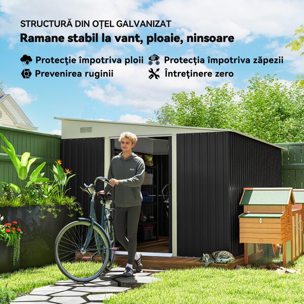 Outsunny Magazie de Gradina, sopron cu Usa Glisanta casuta pentru depozitare de exterior, Negru | Aosom Romania