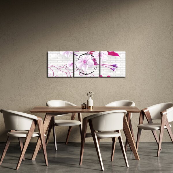 Tablou cu creangă înflorită (cu ceas) (90x30 cm)