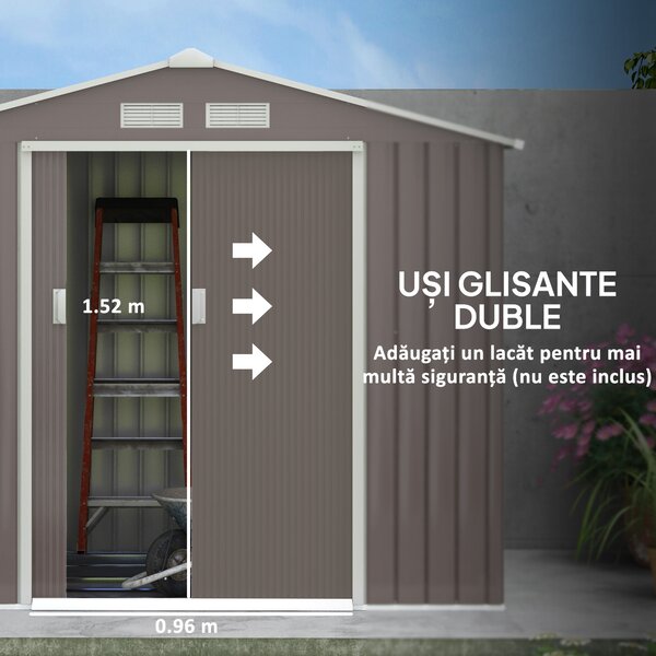 Outsunny Magazie Gradina - Căsuță de Grădină Metal 213x130x185 cm cu Uși Glisante | Aosom Romania