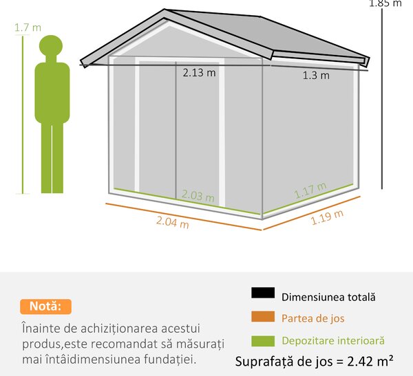 Outsunny Magazie Gradina - Căsuță de Grădină Metal 213x130x185 cm cu Uși Glisante | Aosom Romania