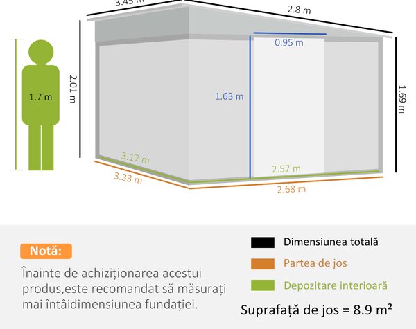 Outsunny Magazie de Gradina, sopron cu Usa Glisanta casuta pentru depozitare de exterior, Negru | Aosom Romania