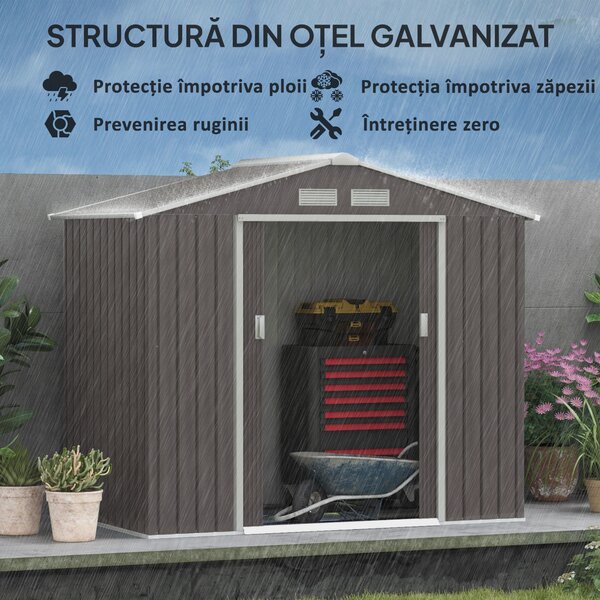 Outsunny Magazie Gradina - Căsuță de Grădină Metal 213x130x185 cm cu Uși Glisante | Aosom Romania