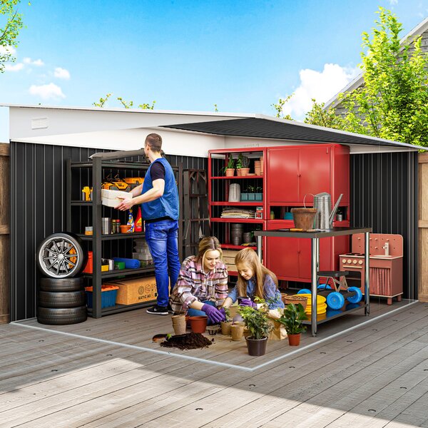 Outsunny Magazie de Gradina, sopron cu Usa Glisanta casuta pentru depozitare de exterior, Negru | Aosom Romania