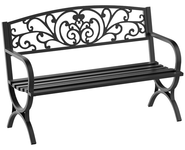 Outsunny Bancă pentru Grădină pentru Exterior din Metal și Fontă, Încărcare maximă 240 kg127×60×85 cm, Negru | Aosom Romania