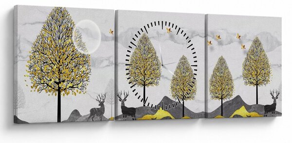 Tablou cu cerbi pictați (cu ceas) (90x30 cm)
