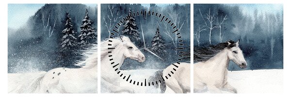 Tablou cu caii pictați (cu ceas) (90x30 cm)